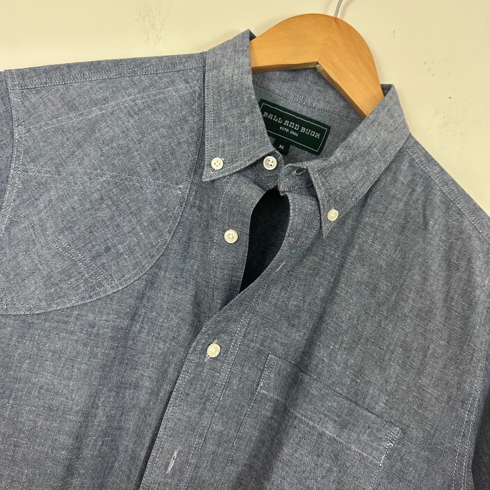 Ball And Buck Shirt Blue Chambray Cotton Short Sleeve Pocket Button Down Mens M